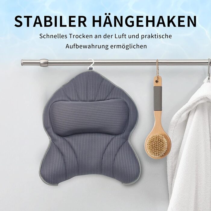 Подушка для ванни Poemland Extra Dickes – велика, з підтримкою шиї, спини та голови (сіра)