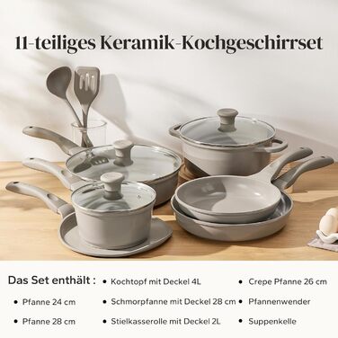 Набір каструль Redchef Keramik Induktion, 11 предметів, з кришкою, нержавіюча сталь, сірий