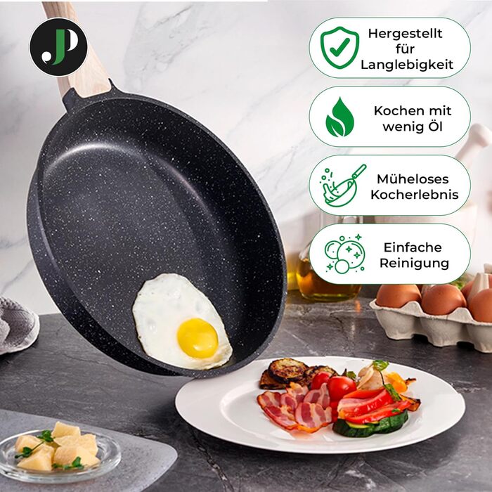 Набір індукційних каструль JUST PERFECTO 15 шт. - сковорідки та каструлі без PTFE/PFOA, захист від подряпин (чорний)