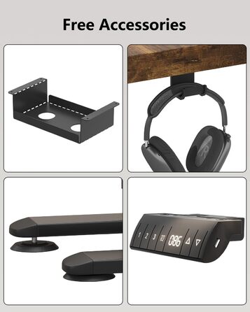 Регульований стіл Flamaker 160x80 см: електричний, з пам'яттю, для офісу, комп'ютерний, з кабелеуправлінням, коричневий вінтаж