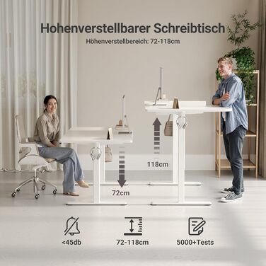 Регульований стіл Claiks 160x80 см (FSC®), 80 кг, 3 пам'яті, для дому/офісу, білий