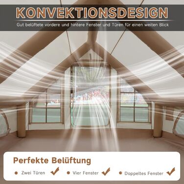 Надувний кемпінговий намет з димоходом та вікном, для 2-10 осіб з насосом, Oxford тканина, швидкозбірний, всесезонний