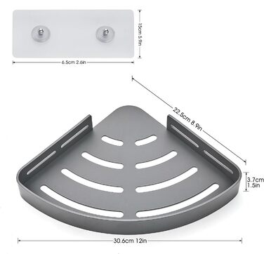 Душова полиця без свердління Душова полиця Кутовий органайзер для ванної кімнати Полиця для ванної кімнати Душовий кошик, душова кутова полиця з 4 гачками Космічний алюмінієвий настінний монтаж сірий, 2 шт. и сірий матовий