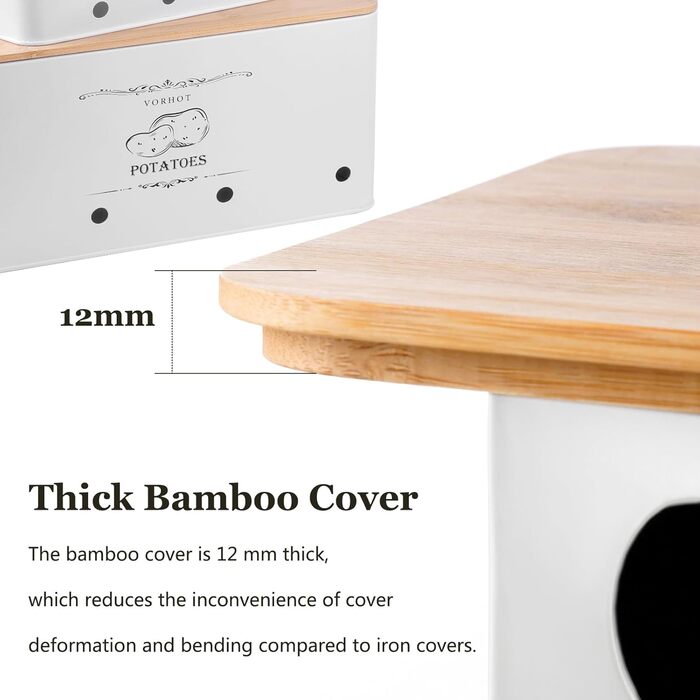 Набір контейнерів для зберігання картоплі, цибулі та часнику (3 шт.), бамбуковий кришка, білий