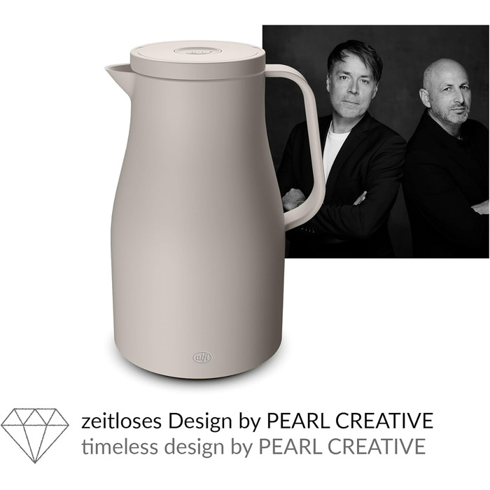 Термос Alfi ECONSCIOUS 1.0л з термоізоляційним вкладишем з біопластику, гігієнічний, з поворотним кришкою та кнопкою, для зручного наливання однією рукою, ідеальний для кави та чаю, без BPA (Oatmeal Beige)