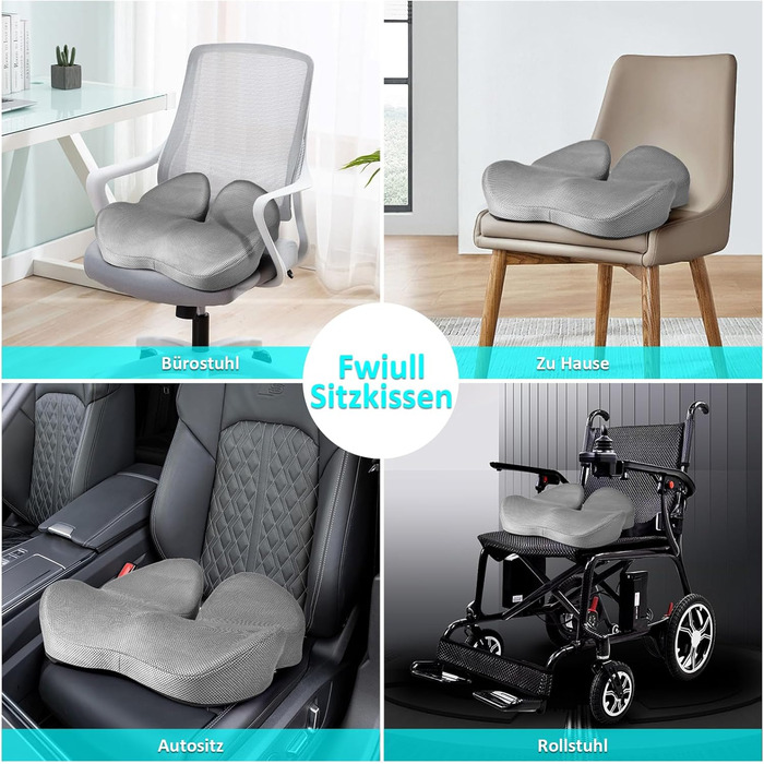 Подушка для сидіння Fwiull з Memory Foam: для авто, софи, офісу. Зняття тиску, ергономічна підтримка (Світло-сіра)