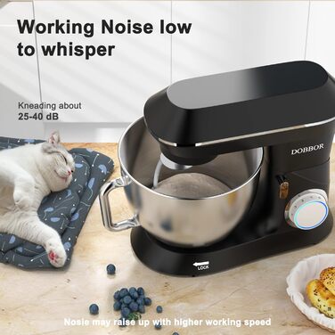 Кухонна машина 9.5л з планетарним міксером, 1500W, DOBBOR, з набором насадок (міксер, гак для тіста, вінчик), захист від бризок, 7 швидкостей, чорний колір