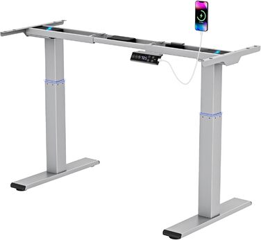 Регульований за висотою стіл-рама Електричний - Рама столу з безступеневим регулюванням з 3-ма пам'ятними настройками, комп'ютерний стіл-рама з 2 моторами (120x60 см, сірий)