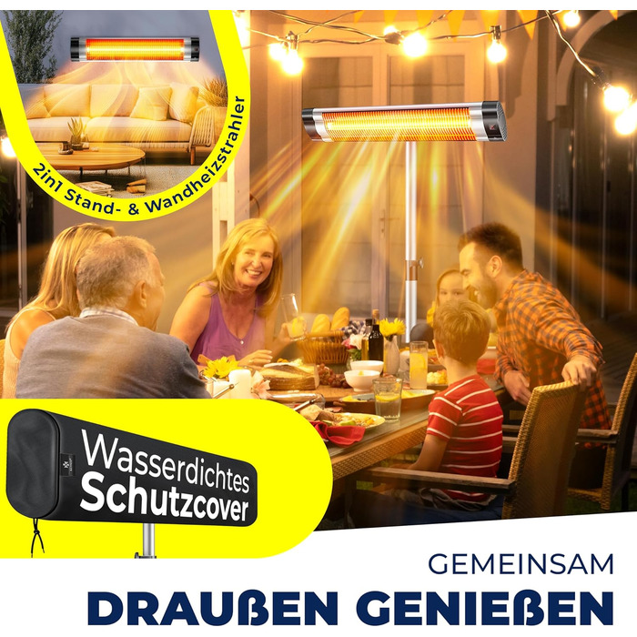 Інфрачервовий обігрівач KESSER® 2500W з захисним чохлом та телескопічним штативом – для тераси, вітальні, дачі