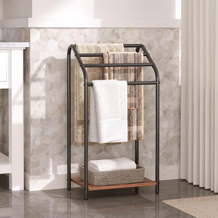 Підставка для рушників HOOBRO, стояча, велика, з 4 перекладинами, 41,5 x 28,5 x 79,5 см, вішалка для одягу, рушників, ковдр, економна, стабільна, в індустріальному стилі