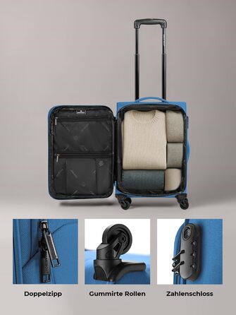 Набір валізак Smartbox 3 шт. для жінок та чоловіків | Легкі та міцні валізи-ролери, якісний softcase, 4 колеса та кодовий замок | Розширювані | Slate-blue (Сіро-блакитний), розмір S (56 см)