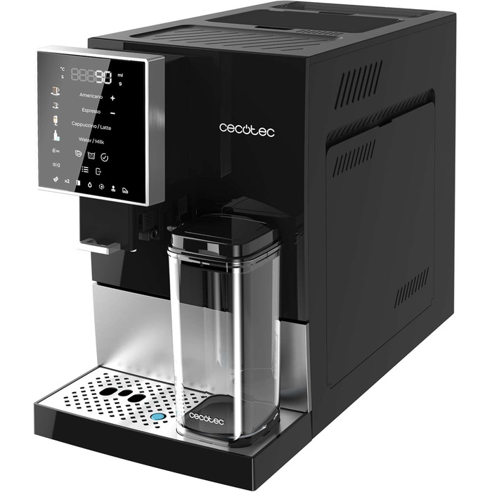 Кавомашина автоматична Cecotec Cremmaet Compactccino 19 Bar з термоблоком, для свіжозмелених зерен, місткість 150 г, 1.1 л, 400 мл молока (Black Silver)
