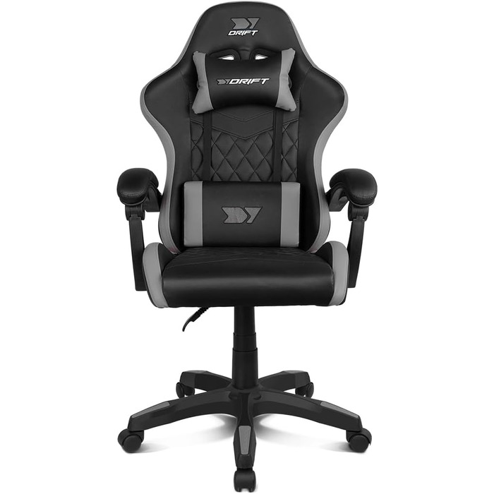 Ігровий крісло DRIFT GAMING DR35 – професійне, чорно-сіре, з підлокітниками, регульоване, з подушками для спини та шиї