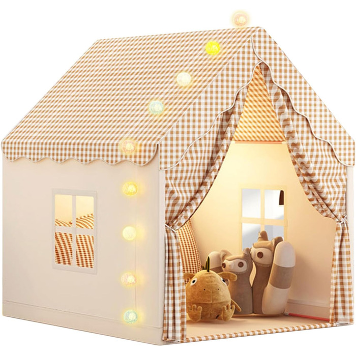 Дитяче намет-ліжко з ліхтариками та прапорцями, ігровий намет для дітей, намет-халапа для малюків, намет принцеси з вікнами, халапа для хлопчиків та дівчаток, хакі (47 * 40 * 51)