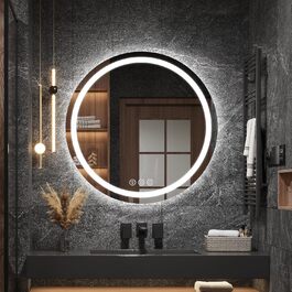 Дзеркало для ванної кімнати з підсвічуванням, 60 см, кругле, з антизапарюючим покриттям, диммер, 3 кольори світла, 60x60 см