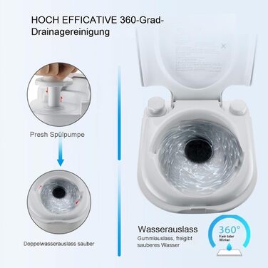 Мобільний туалет для кемпінгу з баком 24L та 20L, з бачком, покажчиком рівня води та щіткою