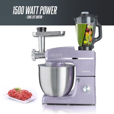 Кухонний комбайн HEINRICHS 3-в-1: міксер, м'ясорубка, кухонний прилад 1500W, 6 швидкостей, 1.5л чаша, 10л нержавіюча сталь (фіолетовий)