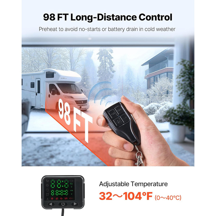 Електрична дизельна піч опалення VEVOR 12V 5-8kW з LCD-дисплеєм, пультом дистанційного керування та Bluetooth-APP (базова модель)