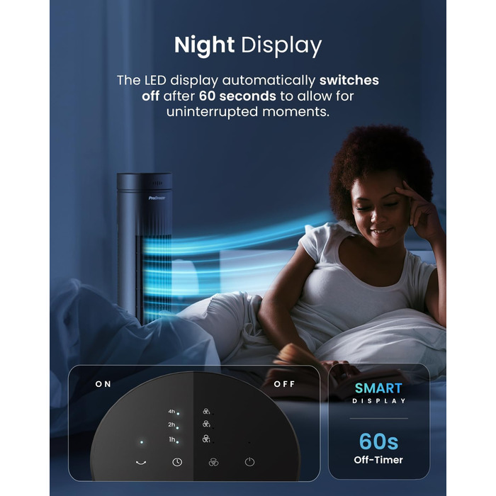 Осцилюючий турмовентилятор Pro Breeze 76,2 см, 60 Вт, з пультом, таймером 7,5 год, 3 режими, для дому та офісу, чорний
