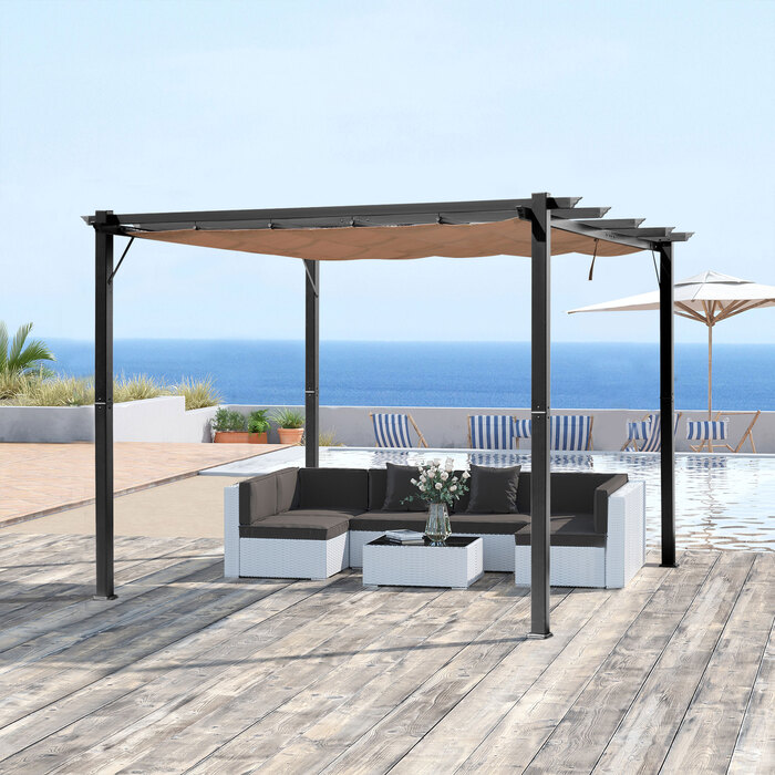 Альтанка Outsunny Pergola 3 x 4 м з регульованим тканинним дахом з алюмінію, сонцезахисним навісом для тераси та саду в сірому та коричневому кольорах