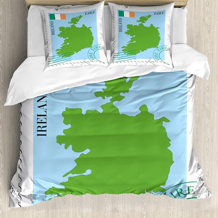 Набір підковдр ABAKUHAUS Ireland Map для односпальних ліжок, класичні електронні листи, захищені від кліщів алергіки Підходить з наволочкою, (200 см x 200 см - 80 x 80 см, білий і багатобарвний)