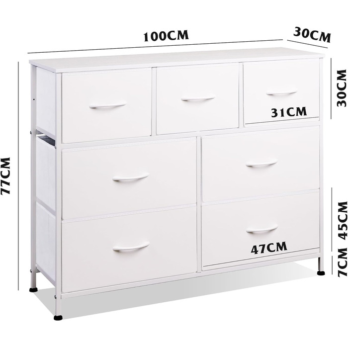 Комод WLIVE з 7 висувними ящиками з тканини, шафа-комод для спальні, комод у вітальню, зі стабільним сталевим каркасом, білий, 7 ящиків, білий