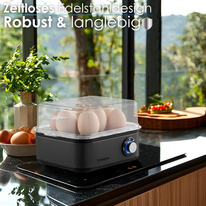 Електричний яйцеварка на 1-8 яєць з підігрівом, з нержавіючої сталі, 500 Вт, 3 ступені нагріву, без BPA, придатний для миття в посудомийній машині, LED-перемикач, міцний та довговічний
