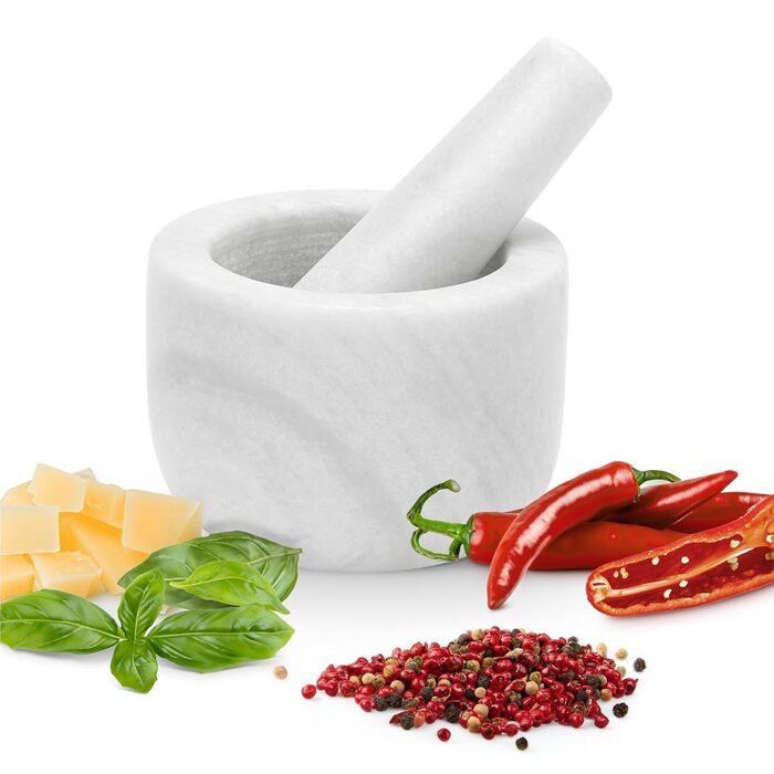 Набір ступки та пестика Gourmeo з граніту - 16x16x8 см, 400 мл - для спецій, соусів, песто, чорний колір
