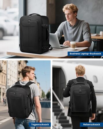 LOVEVOOK Рюкзак ручної поклажі, великий дорожній рюкзак для літака, рюкзак для подорожей чоловічий/жіночий, валіза-рюкзак з відділенням для ноутбука, ручна поклажа, сумка для подорожей, роботи, бізнесу (17.3 дюйми, чорний)