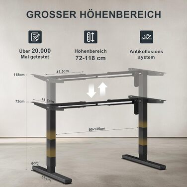 Електричний регульований стіл Flamaker з телескопічною основою (чорний) з пам'яттю