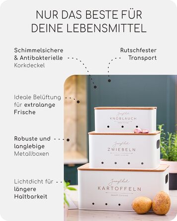 Набір з 3 коробок для зберігання картоплі, цибулі та часнику | Білий | Організатор для овочів