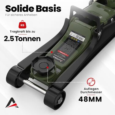 Гідравлічний домкрат Wagenheber 2.5T низькопрофільний для легкових авто та авто з низькою посадкою, зелений оливковий, до 2500 кг, з кейсом та 3 гумовими накладками