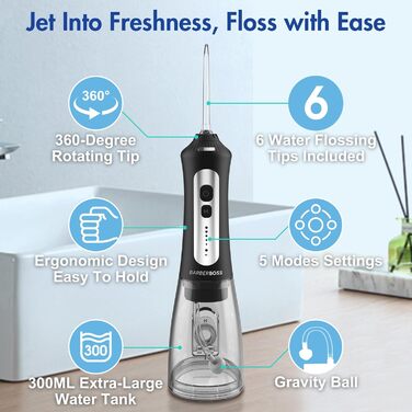 Електрична ірigator для порожнини рота BarberBoss QR-7024 (білий/чорний) - 5 режимів, 5 насадок