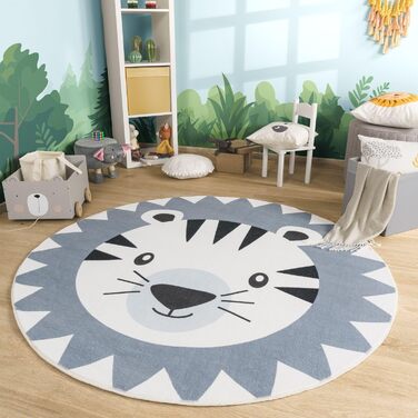 Дитячий килимок, який можна прати, дитячий килим Круглий ігровий килим Левовий ведмідь Візерунок, колір Розмір (120 см круглий, сіро-бежевий)