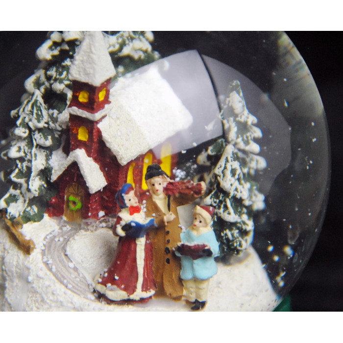 Різдвяна куля Snow Globe з музичною шкатулкою, срібна основа, 140 мм, Різдвяна мелодія