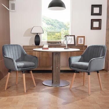 Крісла для їдальні ELUCHANG (2 шт), 360° обертання, товста подушка 10 см, високі підлокітники, сірий велюр, до 150 кг, для спальні, кухні, вітальні