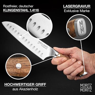 Ніж кухарський Moritz & Moritz 20 см з дамаської сталі 67 шарів - професійний ніж для кухні з ергономічною ручкою з акації