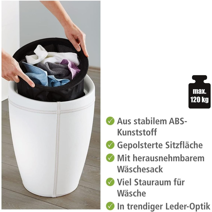 WENKO табурет для ванної кімнати Candy з місцем для зберігання, збирач бруду, ABS-пластик, 20 л, Ø 36 x 50,5 см