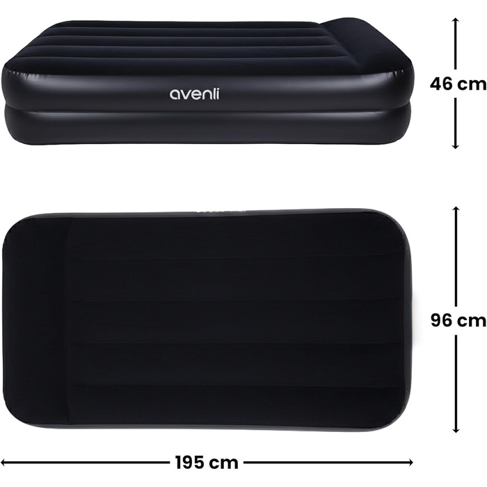 Надувний матрац-ліжко AVENLI для 2 осіб з інтегрованим насосом, самонадувний, висока ліжкомісць, з флокеним покриттям, 195x96x46 см (для кемпінгу та дому)