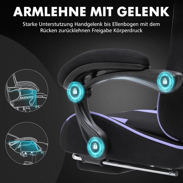 Ігровий крісло GTPLAYER з масажем, ергономічний, з підніжкою та підголівником, білий (фіолетовий, тканина)