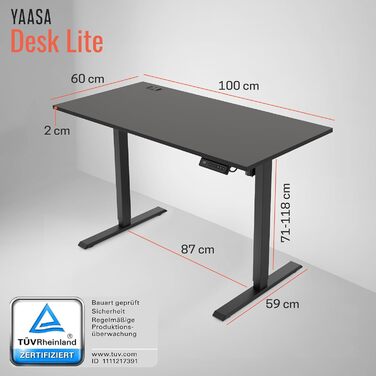 Стол Yaasa Desk Lite регульований по висоті 100x60 см, чорний – електричний офісний стіл з автопідйомом, пам'яттю та кабелепроводом
