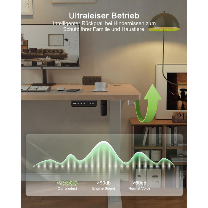 Регульований стіл JUMMICO 160 x 70 см з USB-портом для зарядки, електричний, стоячий/сидячий, бежевий