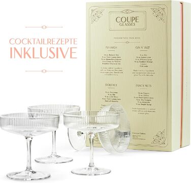 GLASSIQUE CADEAU Набір келихів для коктейлів та шампанського, арт-деко, 4 шт, 200 мл | Келихи для Cosmopolitan, Daiquiri, Espresso Martini
