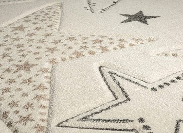 Дитячий килим Moonde м'який килим з зірками, зоряне небо, дитячий килим з ефектом хай-фай, легкий у догляді, стійкий до фарбування, яскраві кольори, зірки, (80 х 150 см, кремові зірки)