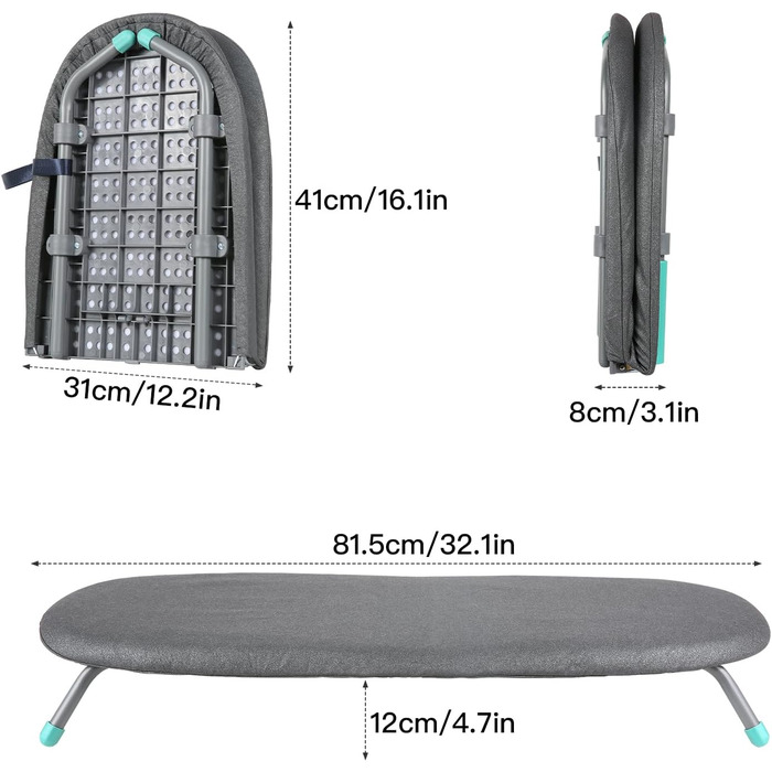 Прасувальна дошка Sour Lemon Розкладний стіл Прасувальна дошка, компактна складна прасувальна дошка Протиковзкі складні ніжки Легка вага Економія місця Ідеально підходить для подорожей Маленька прасувальна дошка 81*31см (вугілля 1)