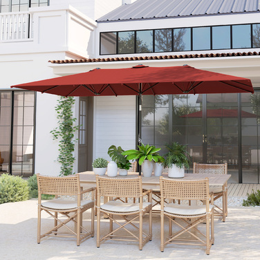 Великий сонцезахисний парасоль, регульована висота, нахил, 150x295x170-214 см, Бордовий