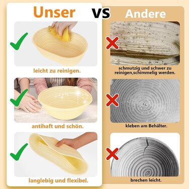Набір для бродіння тіста Brotgar з силікону (23см круглий & 25см овальний) – для закваски, з лопаткою, ніжчиком, тканиною для бродіння – складний, гігієнічний, для початківців та професіоналів (10шт)