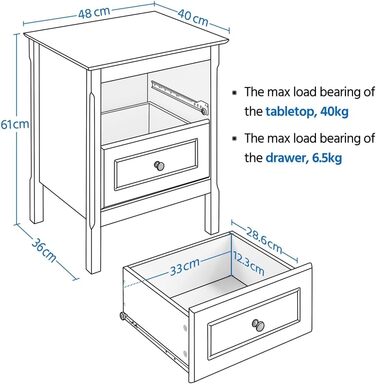 Набір Yaheetech з 2 тумбочок з ящиками, багато місця для зберігання, МДФ і сосна, білий