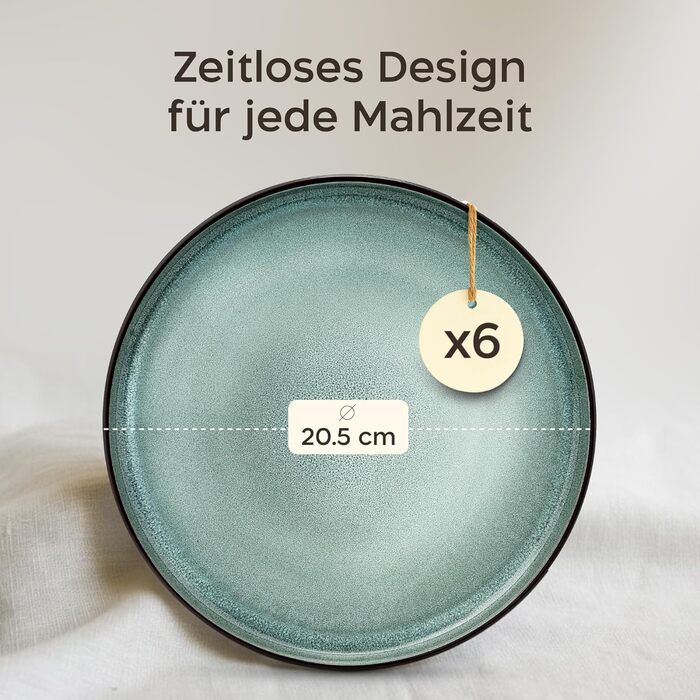 Набір посуду Twinzee Steingut 24 елементи для 6 осіб: тарілки та миски - серія Riviera (Sage, маленькі тарілки (x6))