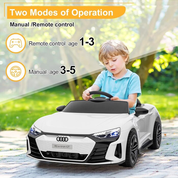 Дитячий електромобіль LEADZM 12V з музикою, сигналом і фарами, радіокерування 2,4G, швидкість 3-5 км/год, білий